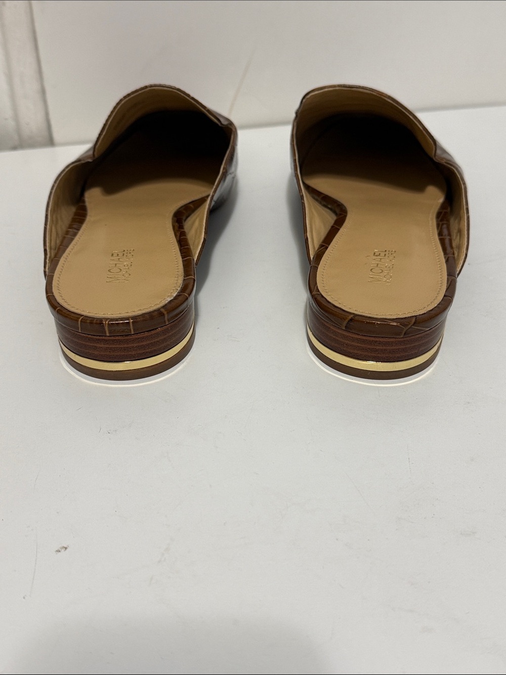 Michael Kors Brown Croc-Embossed Slip-On Loafers - Picture 3 of 10